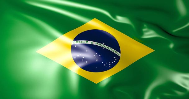 Bandera de Brasil en el viento. ondeando la bandera brasileña. Ilustración 3D. 4K
 - Foto, Imagen