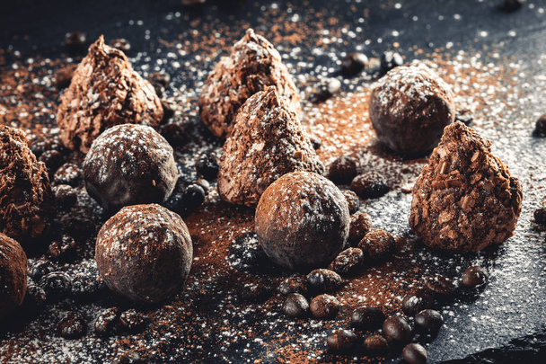 chocolate truffles on slate tray - Photo, Image