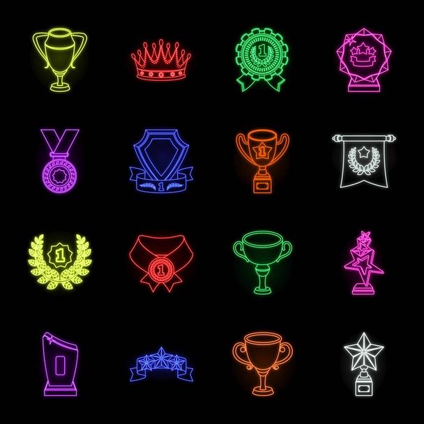 Awards and trophies neon icons in set collection for design.Reward and achievement vector symbol stock  illustration. - Vector, Image