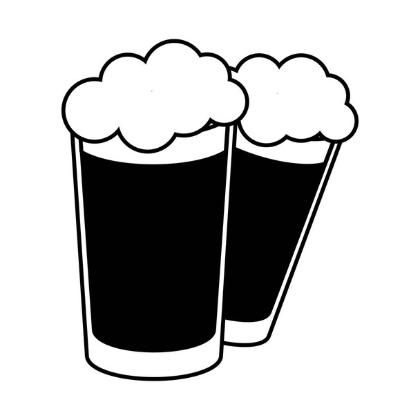 two beer glasses beverages on white background vector illustration - Vector, Image