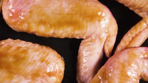 Marine edilmiş tavuk kanadı yüzeyinde en iyi görünümü döndürme - Video, Çekim