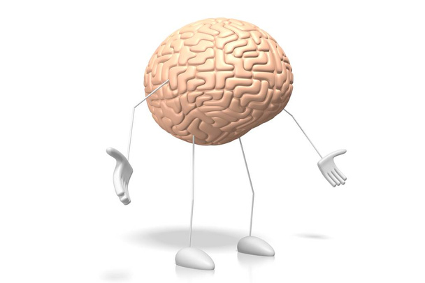 3D brain cartoon character - isolated on white background - Photo, Image