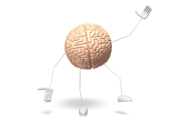 Personaje de dibujos animados 3D cerebro - aislado sobre fondo blanco
 - Foto, Imagen