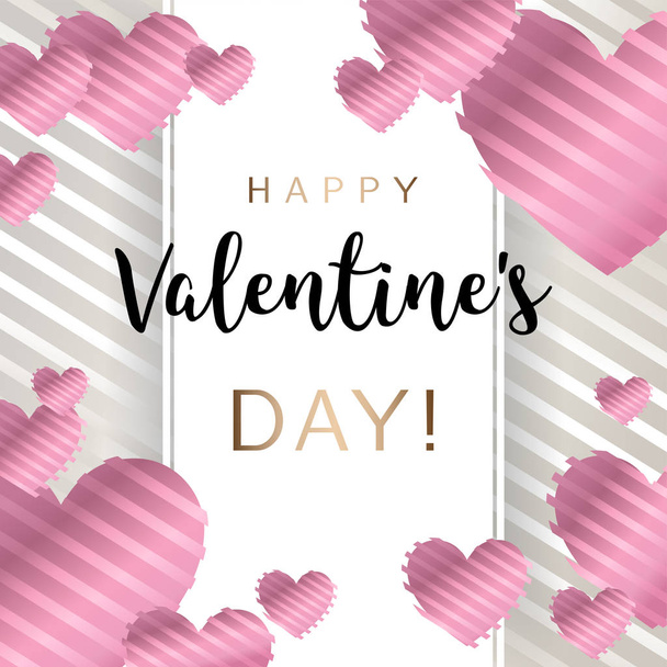 happy Valentine's day, inscription with pink heart pattern. Vector illustration. Wallpaper,card, wedding, flyers, invitation, posters, brochure, banners - Vektori, kuva