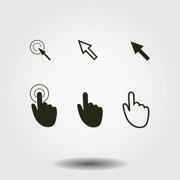 Cursor-Zeiger-Symbole. Maus, Hand, Pfeil. Klicken Sie auf Drücken und Berühren Aktionen. flachen Stil. Folge 10 Vektor-Abbildung  - Vektor, Bild