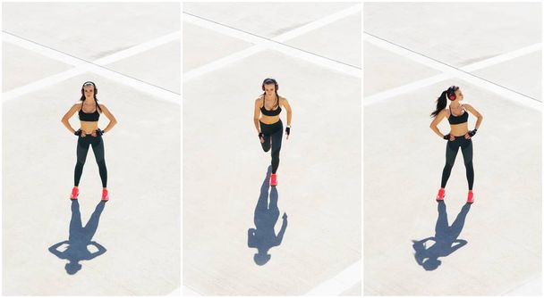 Young, fit and sporty woman training outdoor. Fitness, sport, urban jogging and healthy lifestyle concept. - Fotoğraf, Görsel