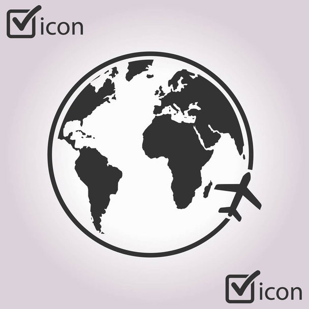 Icono del avión de viaje. Viaje alrededor del mundo
. - Vector, imagen
