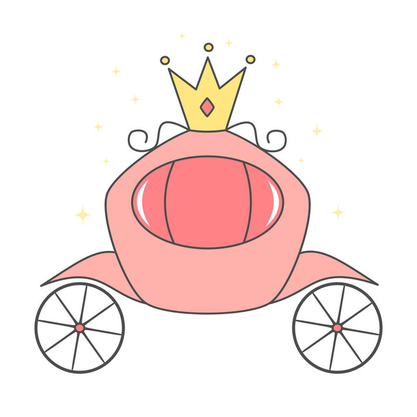 cute cartoon vector pink royal carriage isolated on white background  - Vector, Image