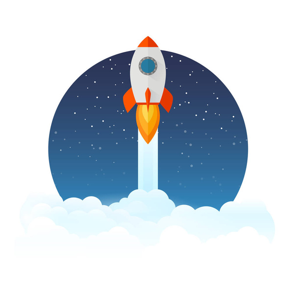 Rocket launch icon - can be used to illustrate cosmic topics or a business startup, launching of a new company - Vector, Image