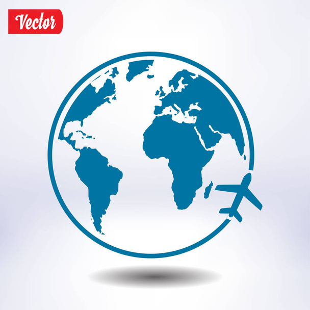 Airplane icon travel. Trip round the world. - Vector, Image