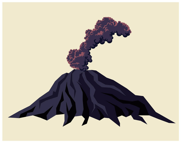 Стилизованная иллюстрация дымящегося вулкана с черными облаками дыма
 - Вектор,изображение