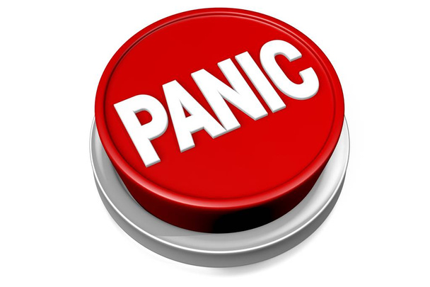 3D red button with panic sign on it. - Φωτογραφία, εικόνα