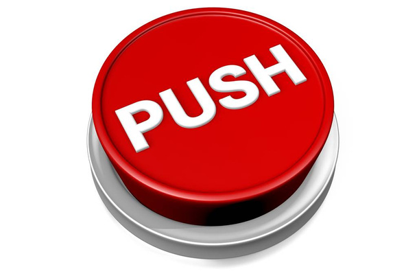 3D red button with push sign on it. - Photo, Image