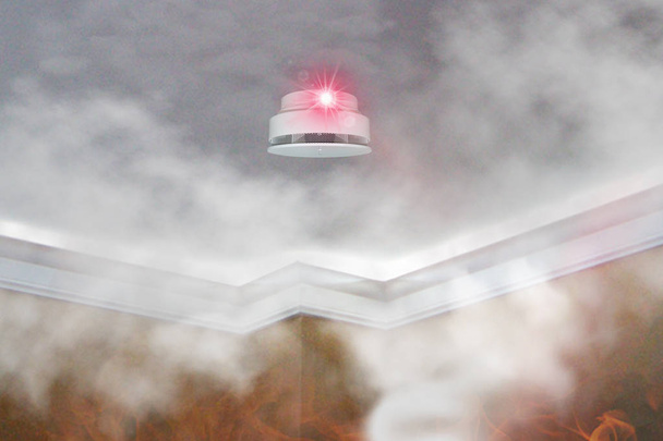Czujnik dymu zamontowany na dachu w mieszkaniu - Zdjęcie, obraz