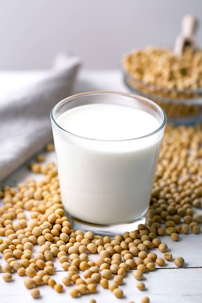 Soymilk may be used as a substitute for dairy milk by individuals who are vegan or lactose intolerant. Healthy food clean eating. Copy  space for text.  - Foto, imagen