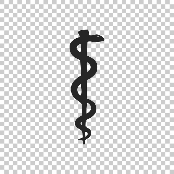 Ράβδος του Ασκληπιού φίδι κουλουριασμένος σιλουέτα εικονίδιο σε διαφανές φόντο. Ιατρική και υγειονομική περίθαλψη έννοια. Έμβλημα για φαρμακείο ή ιατρικής, φαρμακείο φίδι σύμβολο. Επίπεδη σχεδίαση. Εικονογράφηση διάνυσμα - Διάνυσμα, εικόνα