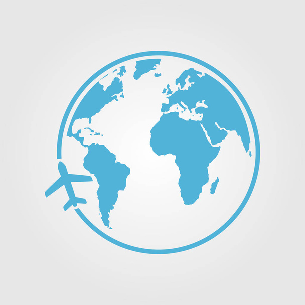 Icono del avión de viaje. Viaje alrededor del mundo
. - Vector, Imagen