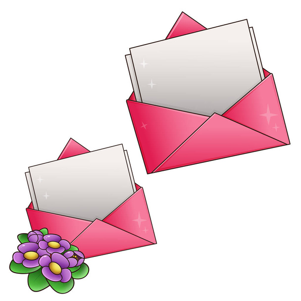 Greeting letter with  flowers and hearts isolated on white background. Valentine's day. Birthday.  - Vector, Imagen