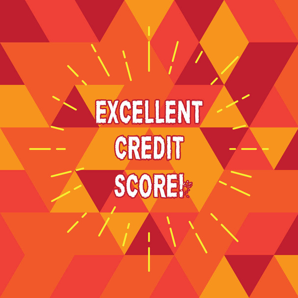 Conceptual hand writing showing Excellent Credit Score. Business photo text number that evaluates a consumer s is creditworthiness Thin Beam Lines Spreading out Sunburst Radiates on Squares. - Photo, Image