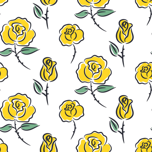 Yellow roses seamless vector pattern. - Vector, Image