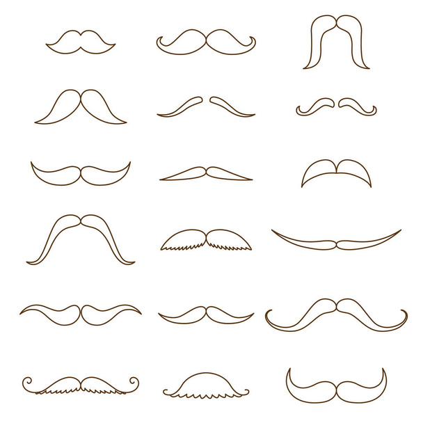 Mustache collection. Coloring silhouette of the mustache set isolated on white for coloring book. Vintage engraving stylized drawing. Vector illustration - Vector. - Vector, Image