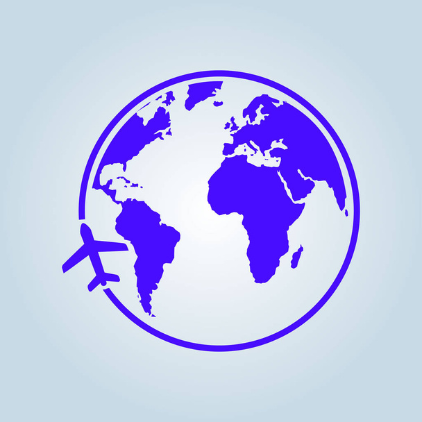Airplane icon travel. Trip round the world. - Vector, Image