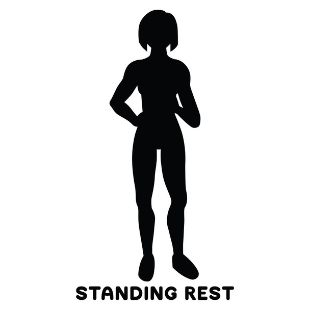 Standing rest. Water break. Sport exersice. Silhouettes of woman doing exercise. Workout, training Vector illustration - Vektor, obrázek