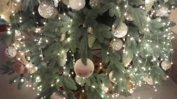 The Christmas ornaments and lights on Christmas tree - Footage, Video