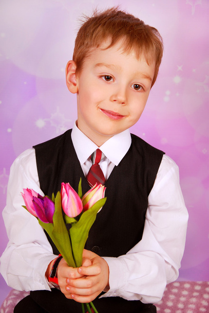 Boy with red rose and heart - Valokuva, kuva