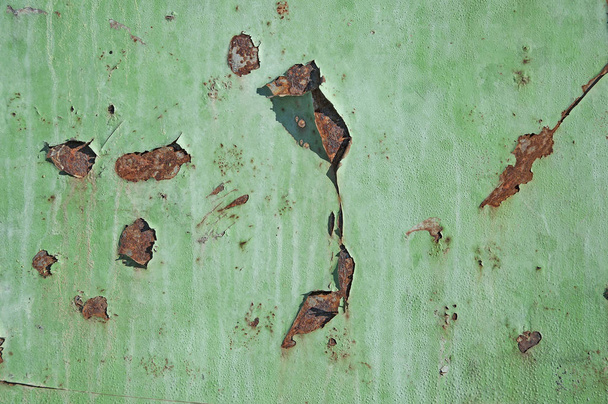 Green metal background with rust. Texture and iron background. Dirty green paint. - Photo, Image