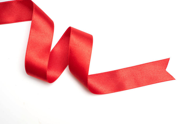 Red ribbon border isolated on white background - Photo, image