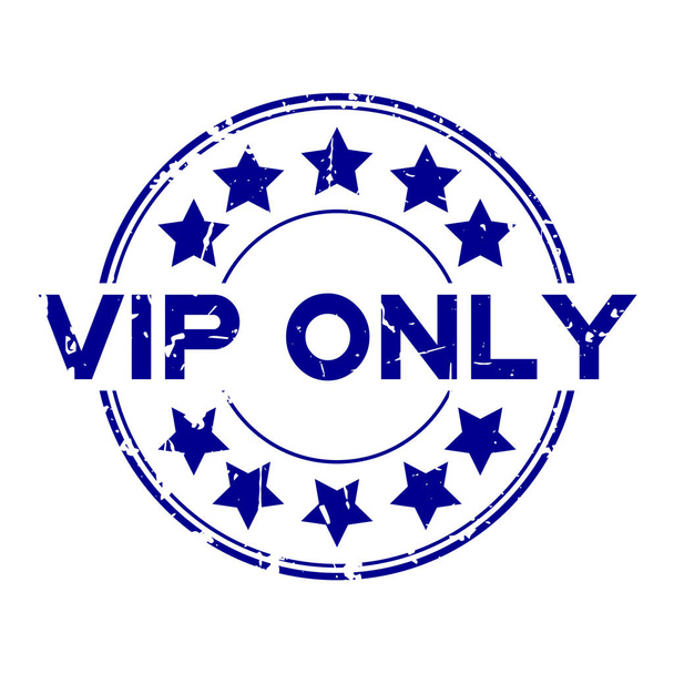 Grunge blue VIP (abbreviation of very important person) only word with star icon round rubber seal stamp on white background - Vector, Image