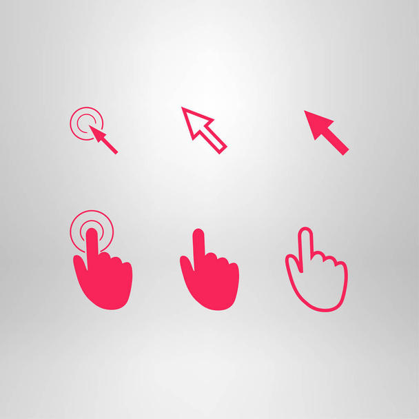 De pictogrammen van de aanwijzer van de cursor. Muis, hand, pijl. Klik op de pers en aanraken acties. Vlakke stijl. EPS-10 vectorillustratie  - Vector, afbeelding