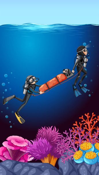 Mergulho subaquático recuse fundo oceano ilustração
 - Vetor, Imagem