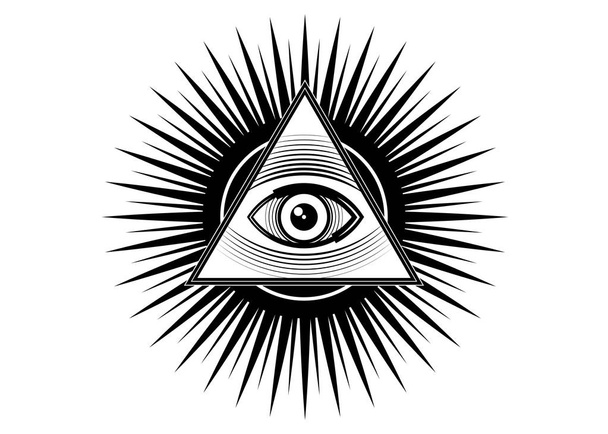 Священний масонський символ. Все, що бачить око, третє око (Око Провидіння) всередині піраміди трикутників. Новий світовий порядок. Алхімія, релігія, духовність, окультизм. Вектор ізольований або білий  - Вектор, зображення
