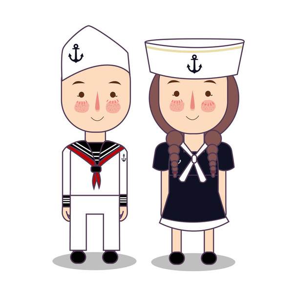 Vector cartoon illustration of cute nautical sailor boy and girls isolated against white background - Vector, Image