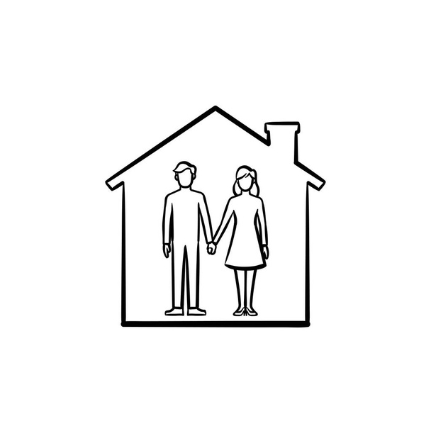 Casa com mão casal desenhado esboço doodle ícone
. - Vetor, Imagem