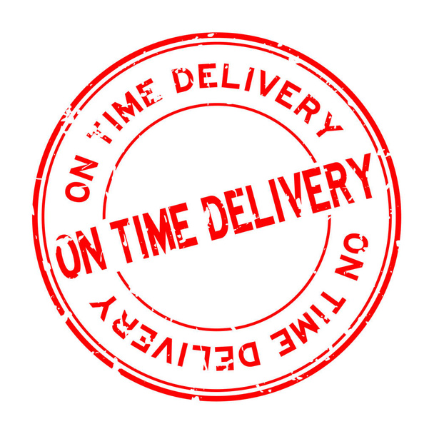 Grunge idő szállítási word vörös kör gumi pecsét pecsét fehér háttér - Vektor, kép