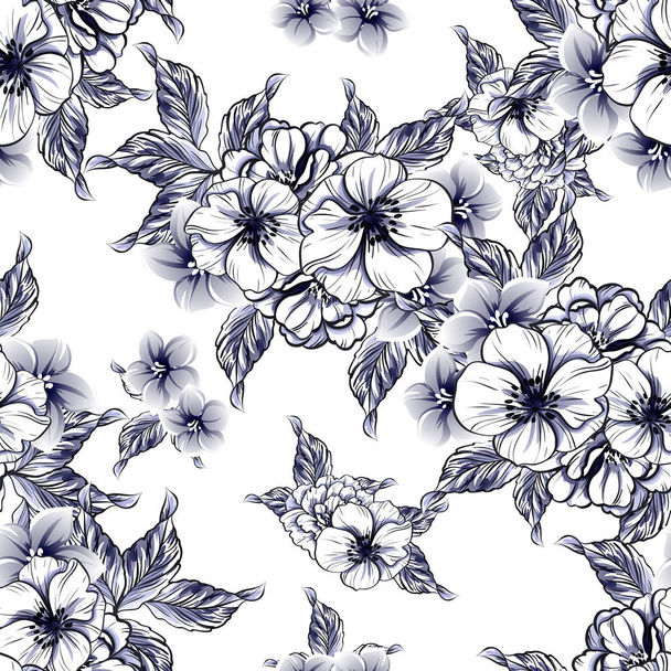 Seamless vintage style monochrome colored flower pattern. Floral elements. - Vector, imagen