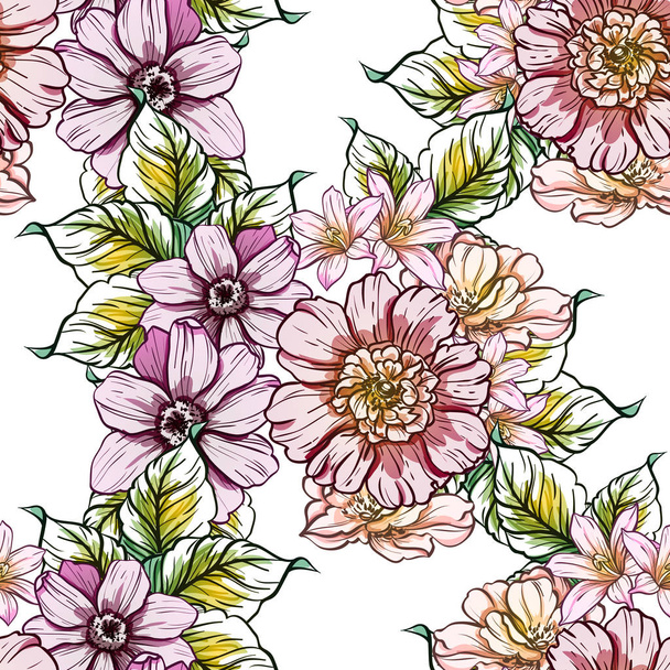 Seamless vintage style flower pattern. Floral elements in color - Вектор, зображення