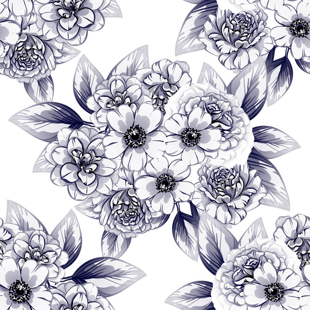 Seamless vintage style monochrome colored flower pattern. Floral elements. - Vektor, obrázek