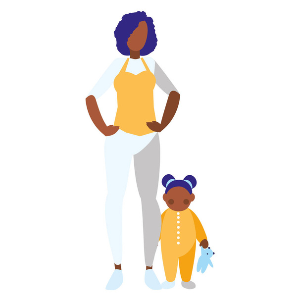 black mother with daughter characters - Vector, Image