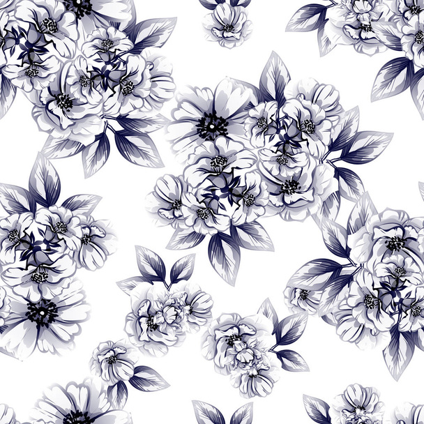 Seamless vintage style monochrome colored flower pattern. Floral elements. - Vecteur, image