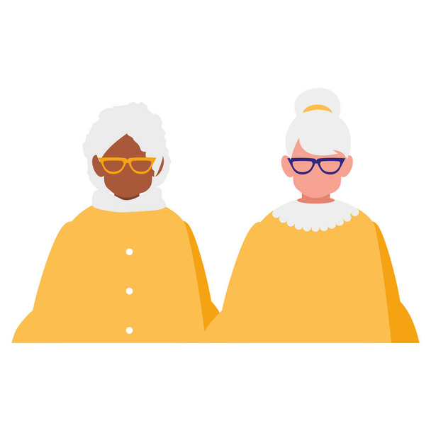 かわいいおばあちゃんカップル人種文字 - ベクター画像