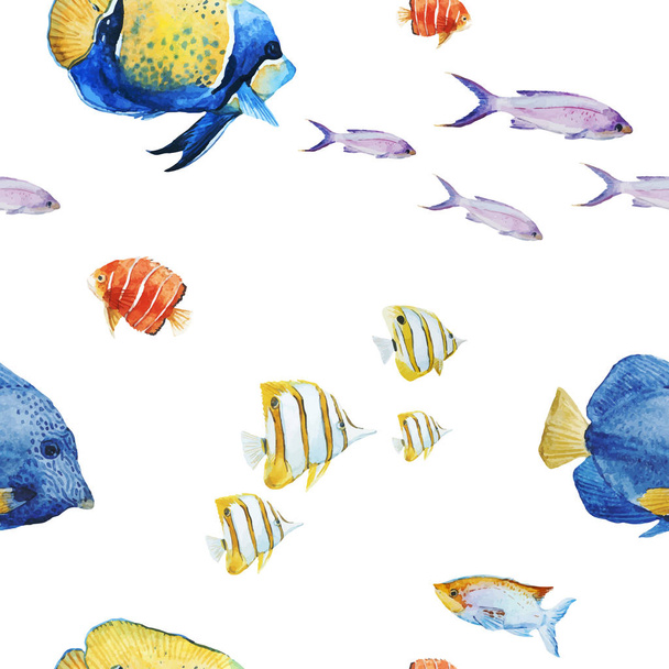 Watercolor sea life vector pattern - ベクター画像