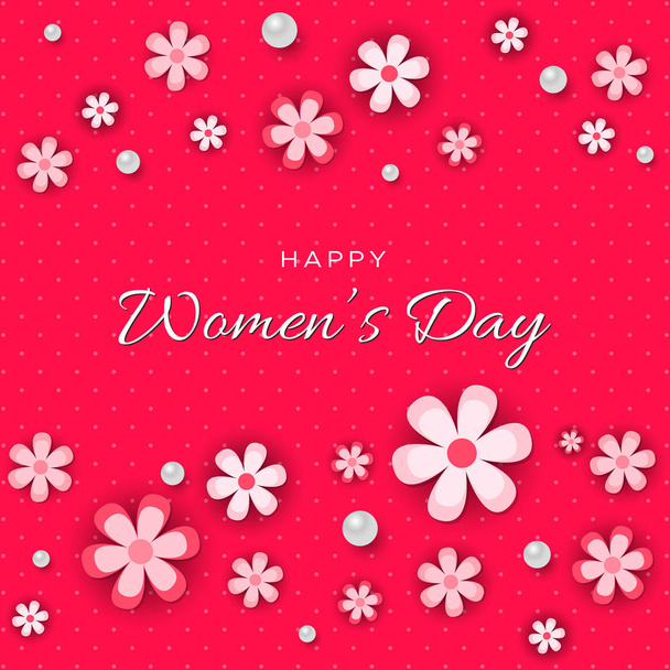 Happy Woman's day! Vector lettering illustration with flowers on pink background - ベクター画像