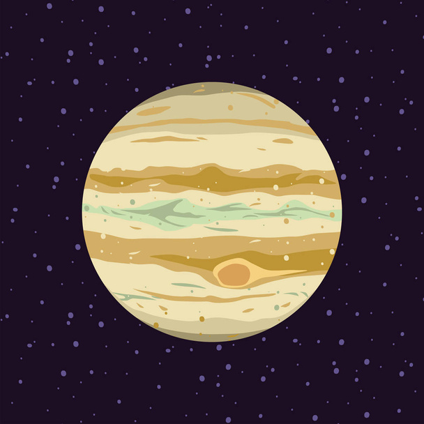 Карикатура на Юпитер, планеты Солнечной системы. Астрономическая обсерватория и вселенная звёзд. Вектор иллюстрации галактики астрономии
. - Вектор,изображение