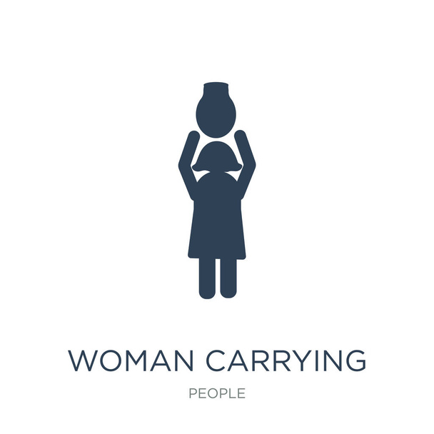 γυναίκα που μεταφέρουν βάζο με το κεφάλι εικόνα διάνυσμα σε άσπρο φόντο, γυναίκα που μεταφέρουν το βάζο με το μοντέρνο κεφάλι γεμάτο εικόνες από άτομα συλλογή, γυναίκα που μεταφέρουν βάζο με απεικόνιση της κεφαλής διάνυσμα - Διάνυσμα, εικόνα