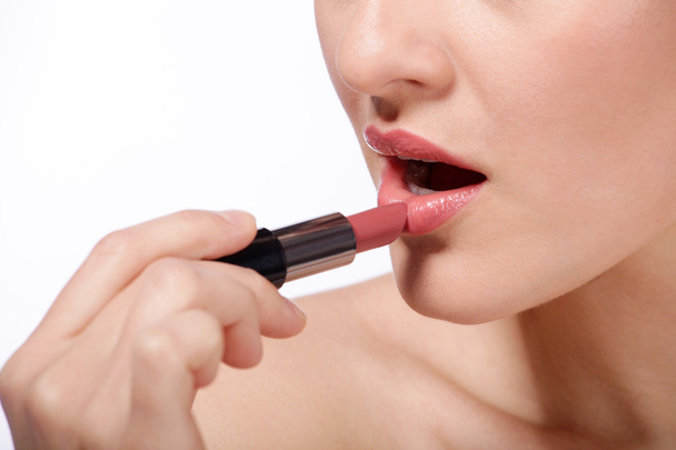 lipstick on lips - Foto, afbeelding