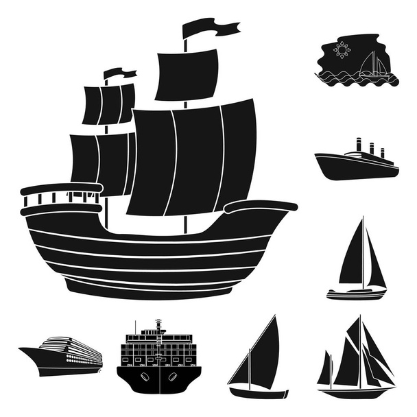 Isolated object of yacht and ship logo. Collection of yacht and cruise stock symbol for web. - Vector, Image